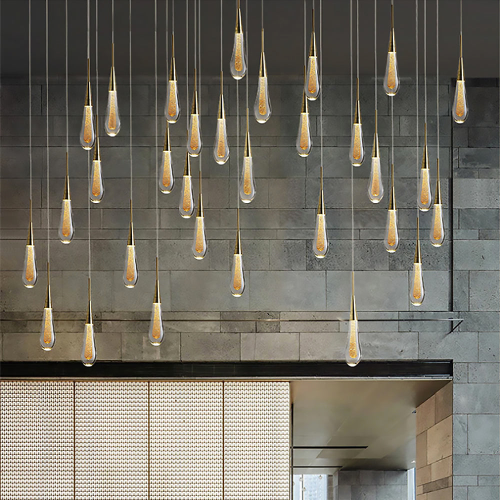 Modern LED Pendant Light Fixture Teardrop Gold Finish Adjustable Height — Image 5