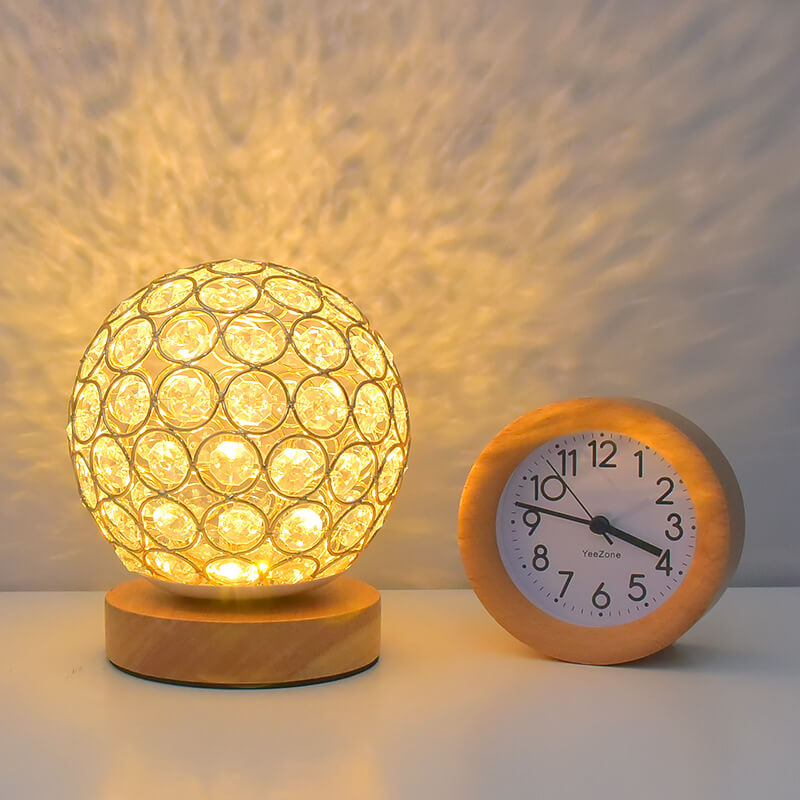 Crystal Globe Table Lamp with Wooden Base - Elegant Home Decor Lighting — Image 4
