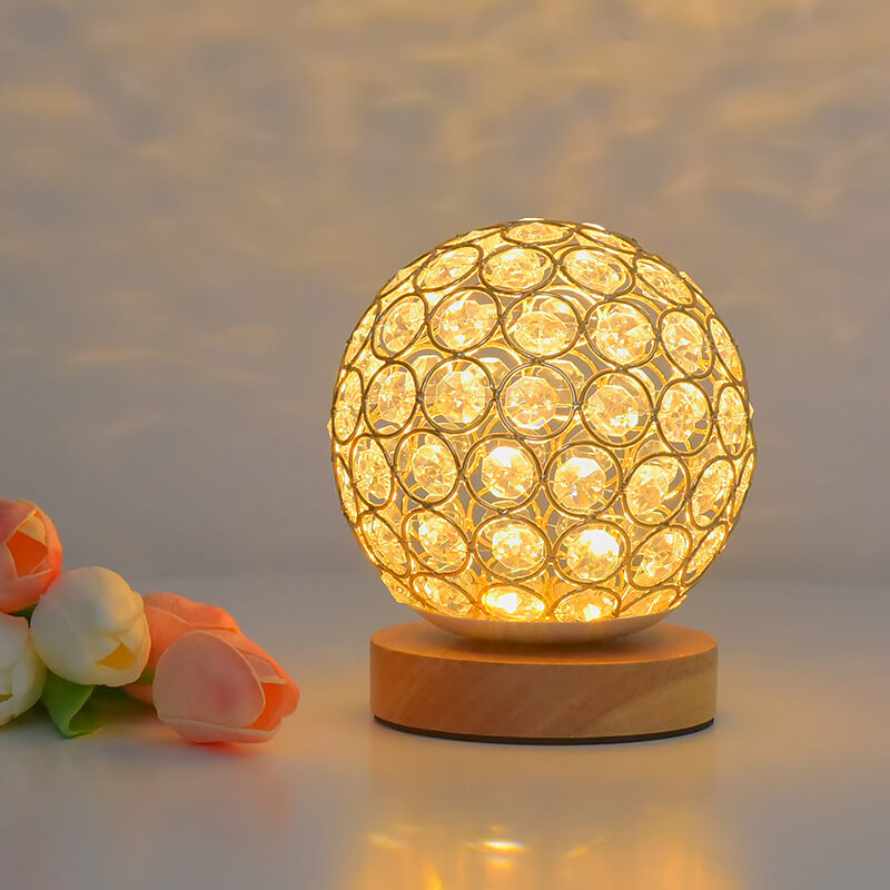 Crystal Globe Table Lamp with Wooden Base - Elegant Home Decor Lighting — Image 11