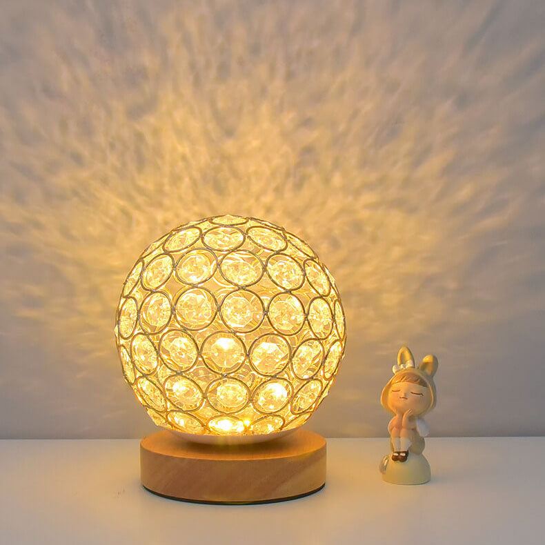 Crystal Globe Table Lamp with Wooden Base - Elegant Home Decor Lighting — Image 9