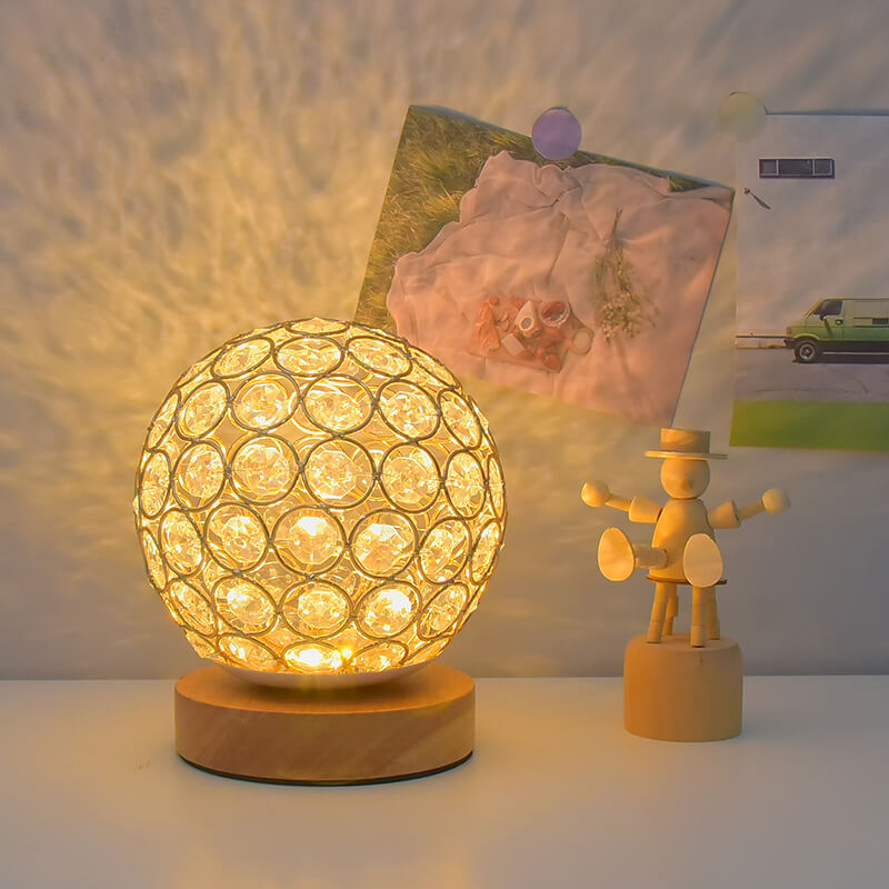 Crystal Globe Table Lamp with Wooden Base - Elegant Home Decor Lighting — Image 5