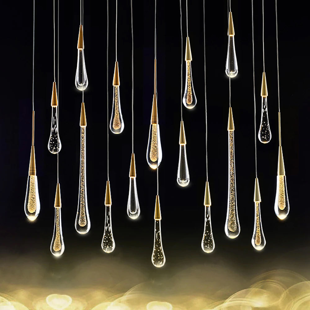 Modern LED Pendant Light Fixture Teardrop Gold Finish Adjustable Height — Image 9