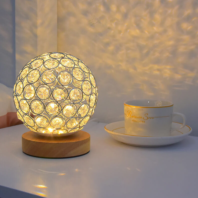 Crystal Globe Table Lamp with Wooden Base - Elegant Home Decor Lighting — Image 10