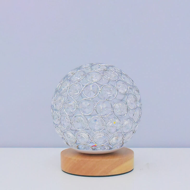 Crystal Globe Table Lamp with Wooden Base - Elegant Home Decor Lighting — Main Image