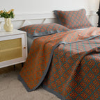 Luxury Geometric Cotton Quilt Set Orange Teal Reversible King Size Bedding — Image 7