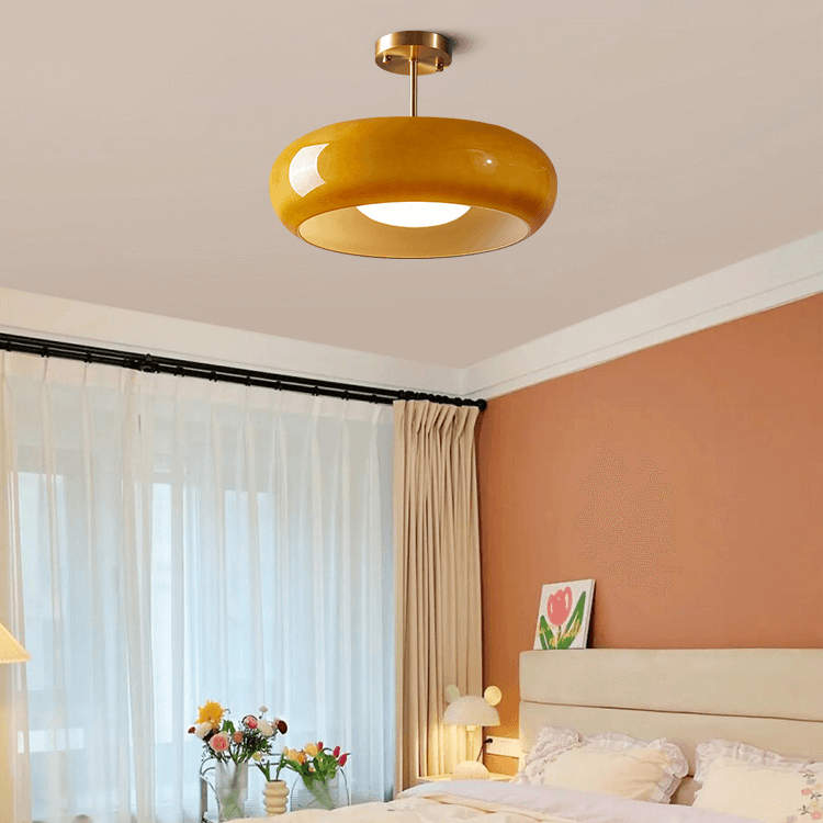 Modern Glass Ceiling Pendant Light Brass Fixture Contemporary Design Amber — Main Image