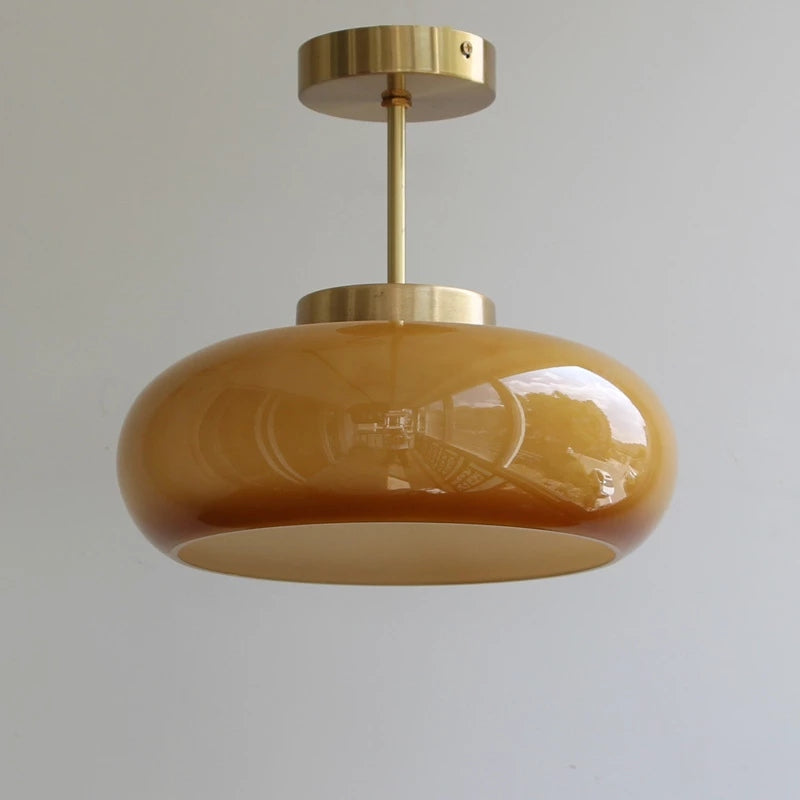 Modern Glass Ceiling Pendant Light Brass Fixture Contemporary Design Amber — Image 3
