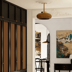 Modern Glass Ceiling Pendant Light Brass Fixture Contemporary Design Amber — Image 5