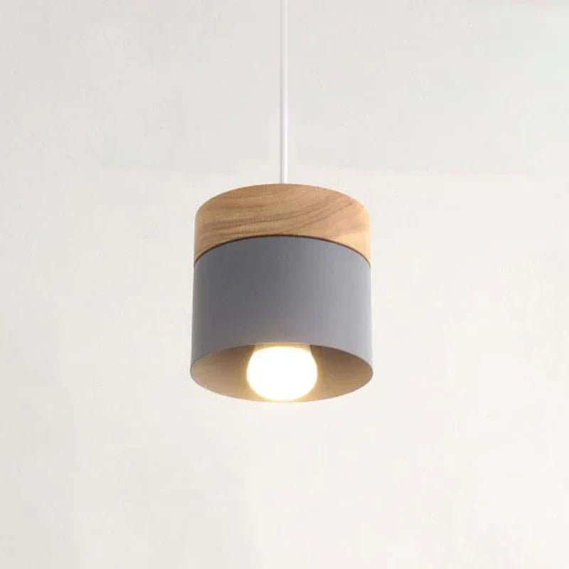 Scandinavian Pendant Light Wood Metal Cylinder Ceiling Fixture Multi-Color — Image 17