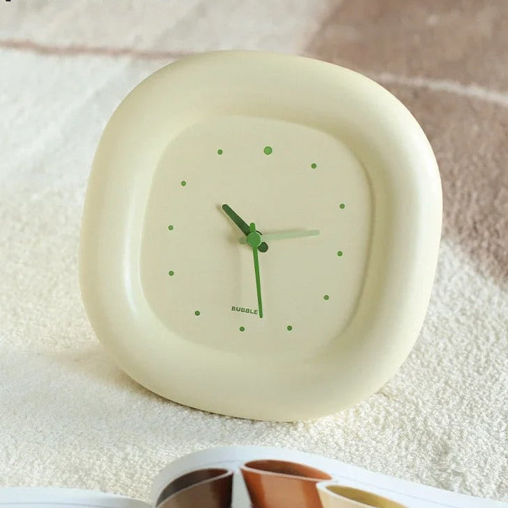 BUBBLE Desk Clock Silent Non-Ticking Cream Plastic Modern Design — Main Image