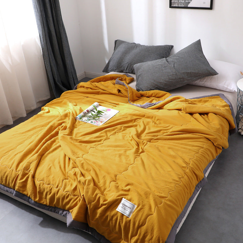 Cozy Reversible Cotton Comforter - Yellow & Gray, Queen Size, Soft & Warm — Main Image
