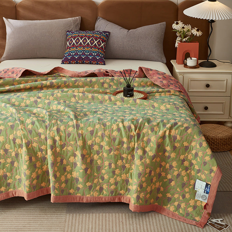 Reversible Floral Cotton Quilt Blanket King Size Blue Pink Green Pattern — Image 6