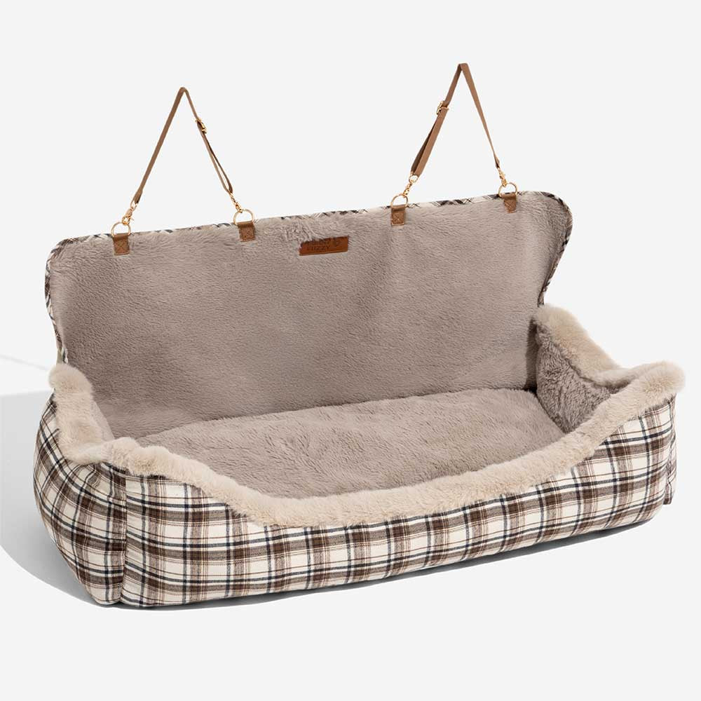 Luxury Pet Car Seat Cover Plush Lining Waterproof Travel Bed Adjustable Safety Straps Anti-Slip Bottom Plaid — Image 10