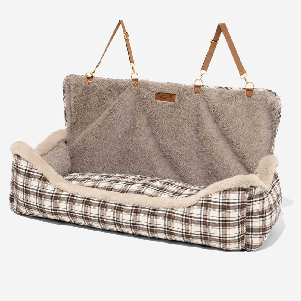 Luxury Pet Car Seat Cover Plush Lining Waterproof Travel Bed Adjustable Safety Straps Anti-Slip Bottom Plaid — Image 11