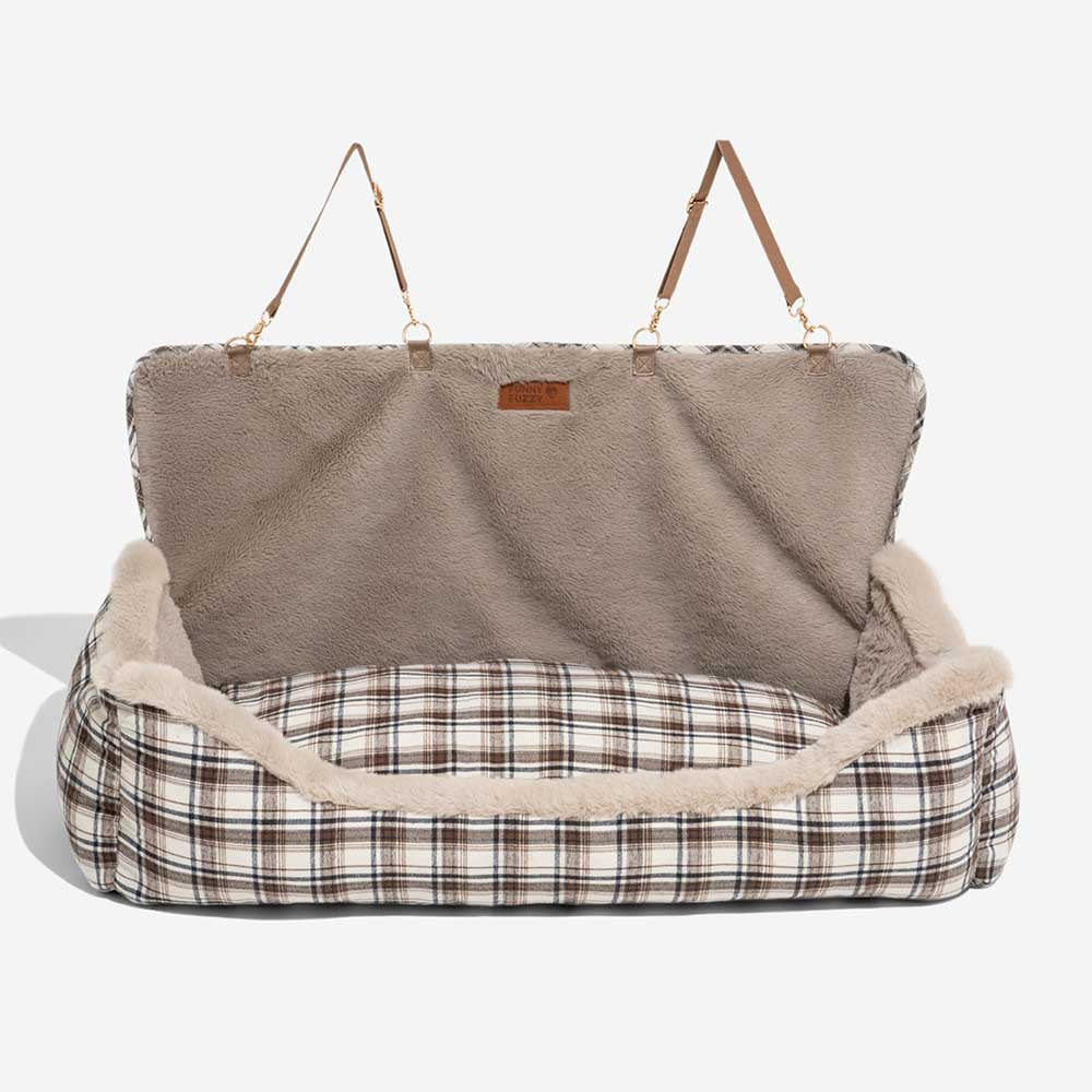 Luxury Pet Car Seat Cover Plush Lining Waterproof Travel Bed Adjustable Safety Straps Anti-Slip Bottom Plaid — Image 13