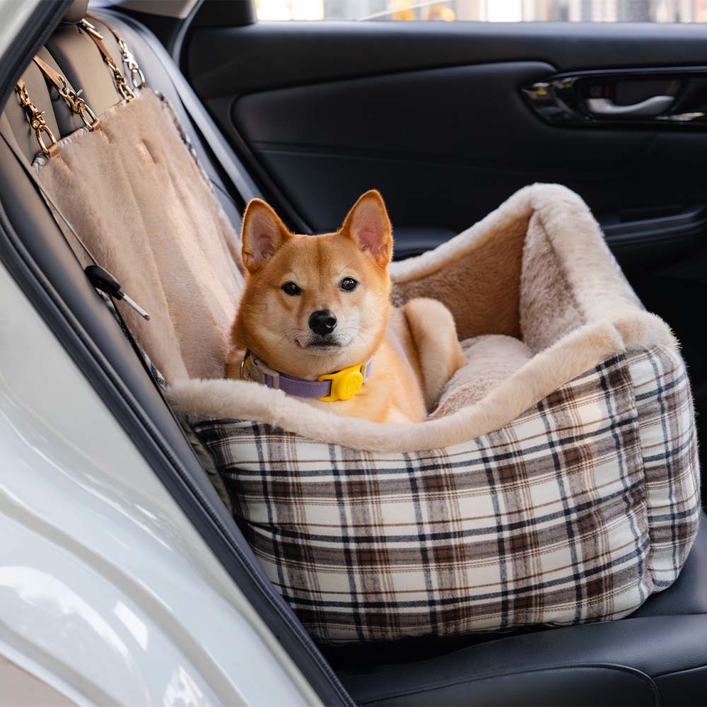 Luxury Pet Car Seat Cover Plush Lining Waterproof Travel Bed Adjustable Safety Straps Anti-Slip Bottom Plaid — Image 3