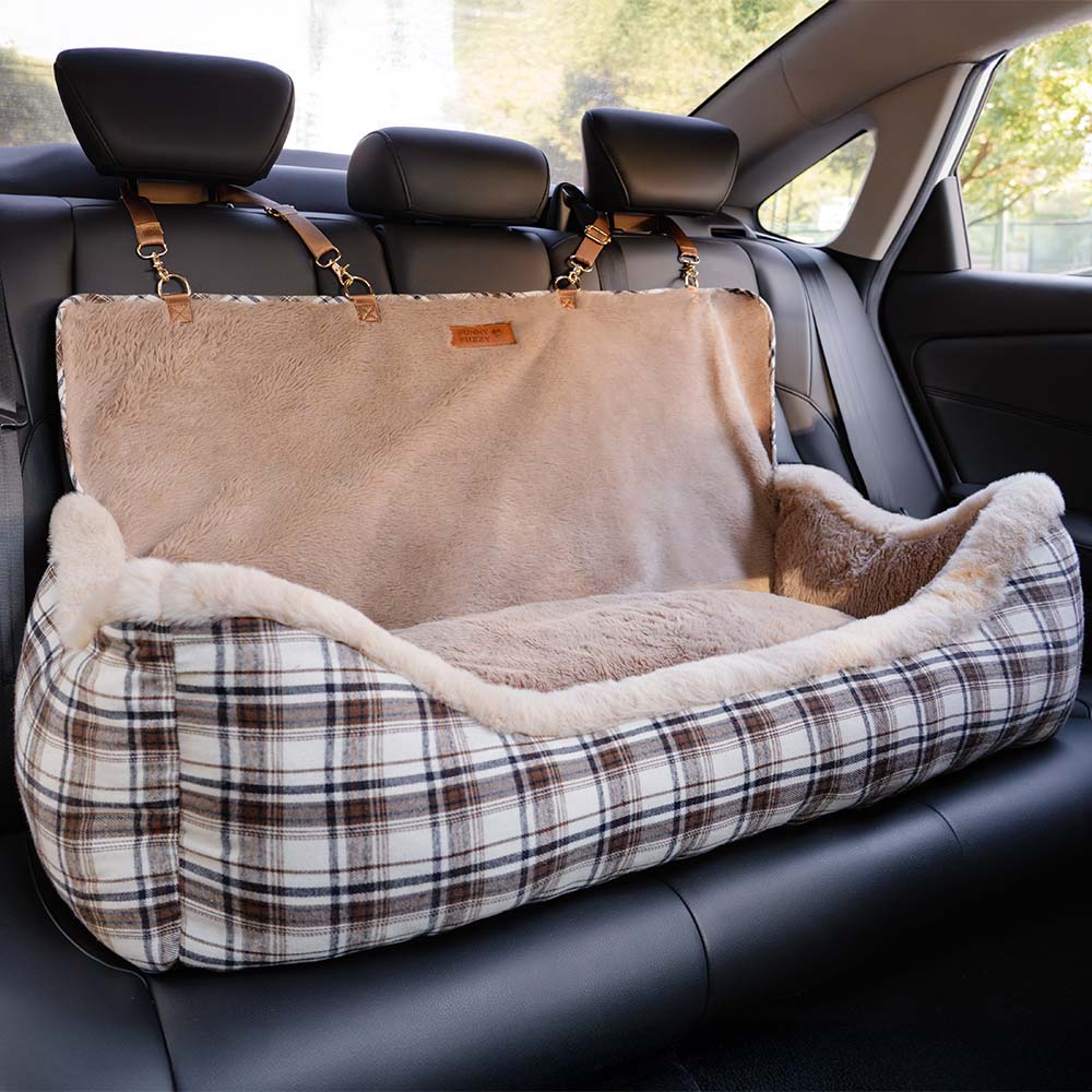 Luxury Pet Car Seat Cover Plush Lining Waterproof Travel Bed Adjustable Safety Straps Anti-Slip Bottom Plaid — Image 9