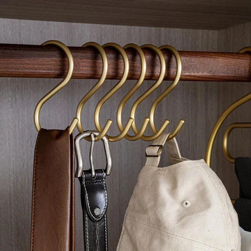 Premium S-Shaped Metal Hooks Gold Heavy-Duty Closet Organizer for Belts Bags Accessories — Main Image