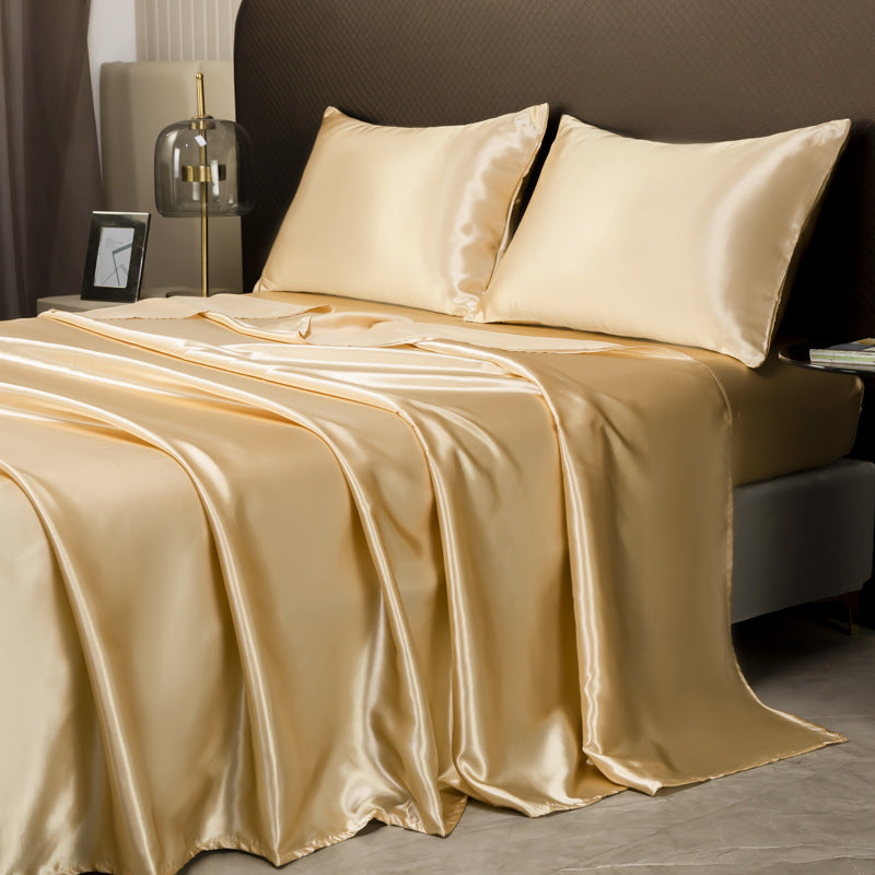 Premium Satin Bed Sheet Set Gold Queen Size Silky Soft Wrinkle-Resistant — Main Image