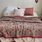 Luxury Cotton Floral Bedspread Reversible Quilt Red Green All-Season Bedding — Image 5