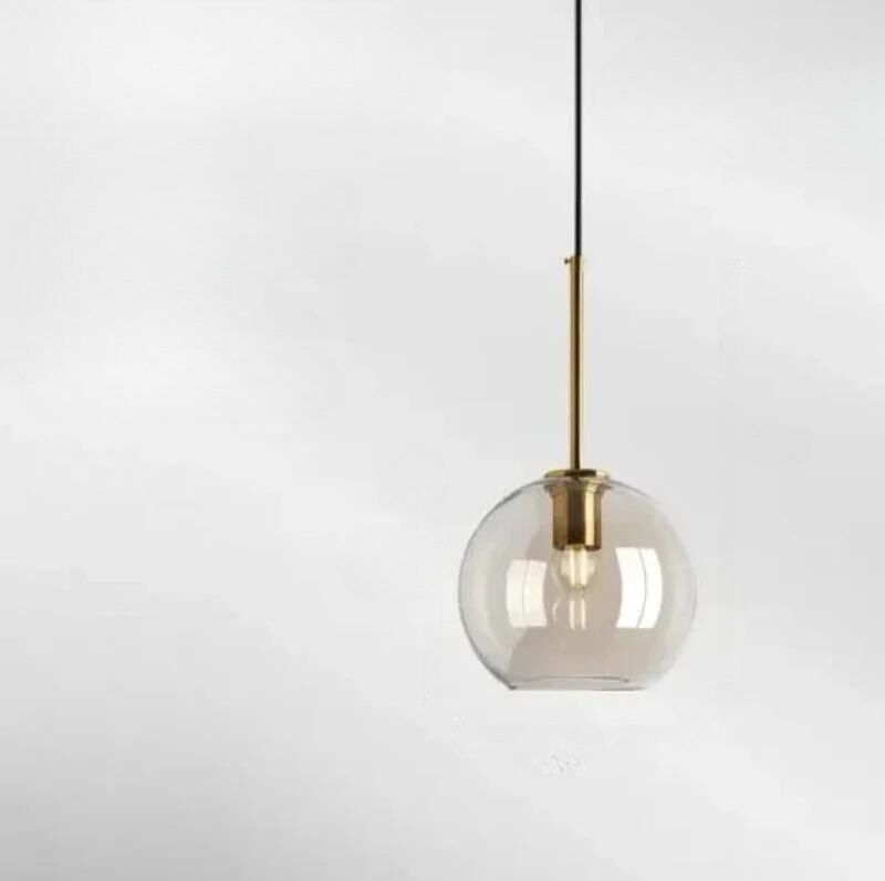 Modern Glass Pendant Light Fixture Brass Finish Globe Design — Image 11