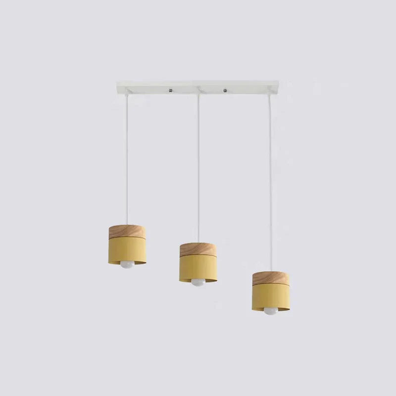 Scandinavian Pendant Light Wood Metal Cylinder Ceiling Fixture Multi-Color — Image 7