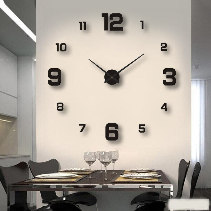 Modern DIY 3D Wall Clock Large Frameless Acrylic Mirror Surface Home Decor — Main Image