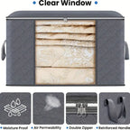 Fab Totes Foldable Storage Bags Large Capacity Organizer with Clear Window and Handles Gray Fabric — Image 6