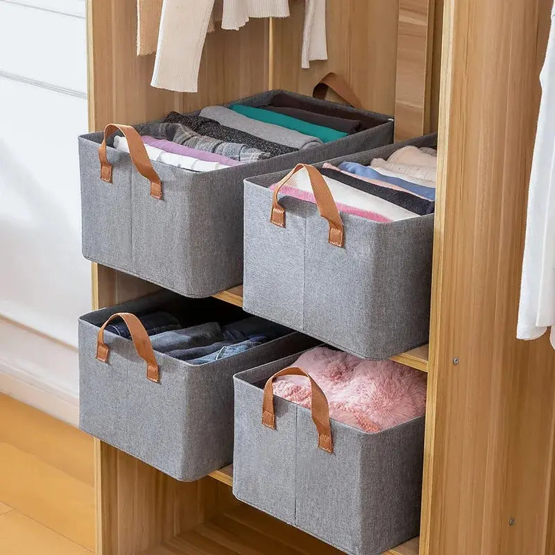 Foldable Fabric Storage Bins with Handles Gray 47x28x20cm Closet Organizer — Image 6
