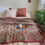 Luxury Cotton Floral Bedspread Reversible Quilt Red Green All-Season Bedding — Main Image