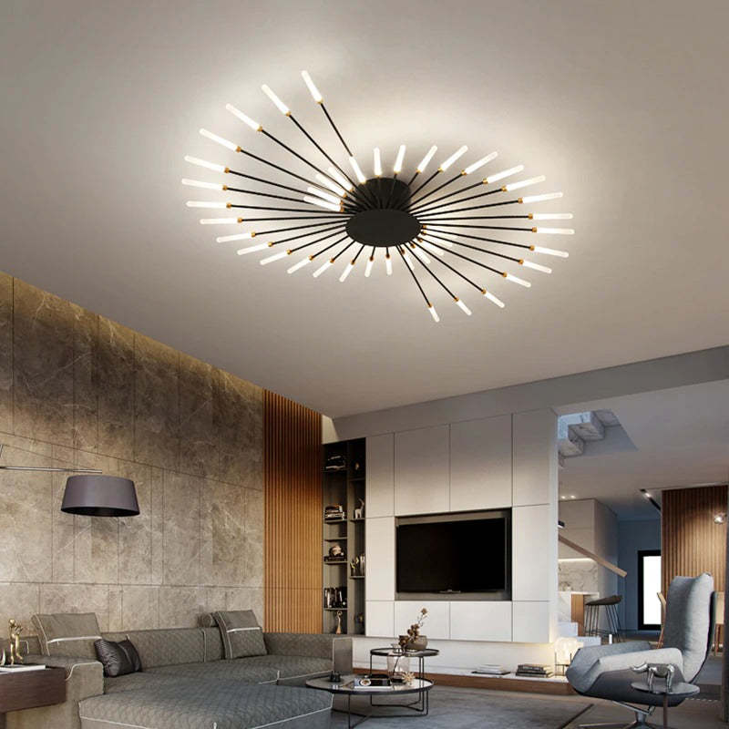 Modern Sputnik LED Ceiling Light Fixture Metal Starburst Chandelier Black Gold — Main Image
