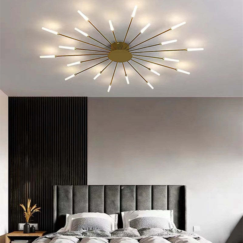 Modern Sputnik LED Ceiling Light Fixture Metal Starburst Chandelier Black Gold — Image 14