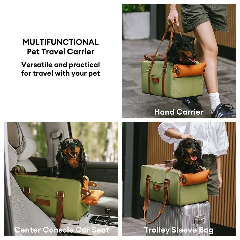 Funny Fuzzy Pet Travel Carrier Faux Leather Plush Pillow Green Dog Car Seat — Image 5