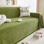 Luxury Sofa Cover Cotton Blend Herringbone Pattern Green Washable Protector — Main Image