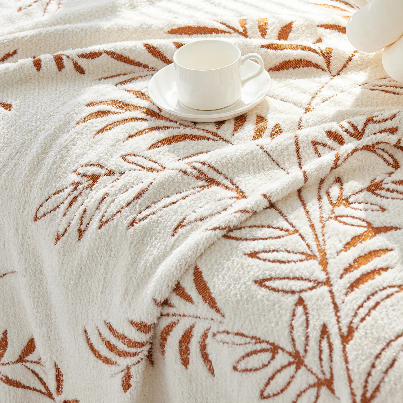 Elegant Leaf Pattern Sofa Cover Cotton Blend Beige Slipcover Living Room Furniture Protector — Image 4