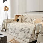 Elegant Leaf Pattern Sofa Cover Cotton Blend Beige Slipcover Living Room Furniture Protector — Image 6
