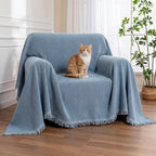 Elegant Herringbone Sofa Throw Blanket Cotton Blend Tassel Fringe Blue Living Room Decor — Image 3