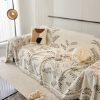 Elegant Leaf Pattern Sofa Cover Cotton Blend Beige Slipcover Living Room Furniture Protector — Image 10