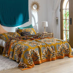 Bohemian Mandala Pattern Cotton Bedspread King Size Teal Yellow Reversible Quilt — Image 4