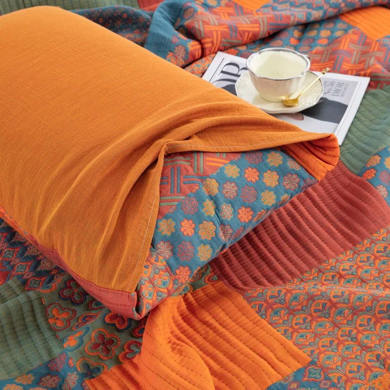 Patchwork Quilt Set Cotton Multicolor Reversible Lightweight Bedding King — Image 7