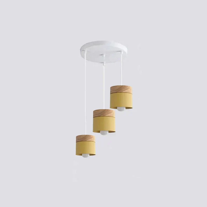 Scandinavian Pendant Light Wood Metal Cylinder Ceiling Fixture Multi-Color — Image 10