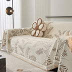 Elegant Leaf Pattern Sofa Cover Cotton Blend Beige Slipcover Living Room Furniture Protector — Image 9
