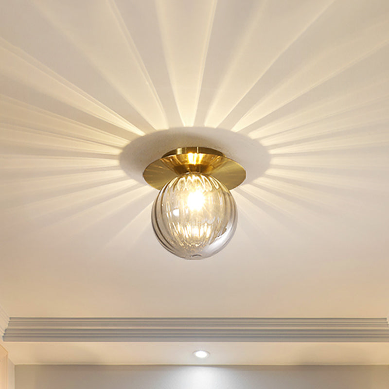 Modern Brass Ceiling Light Fixture Glass Globe Flush Mount Elegant Design — Main Image