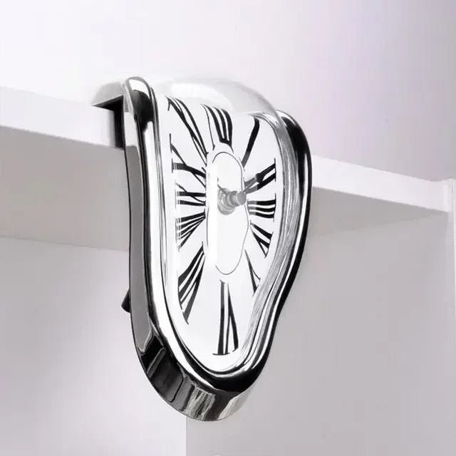 Modern Melting Shelf Clock Roman Numerals Art-Inspired Desk Decor Silver — Image 14