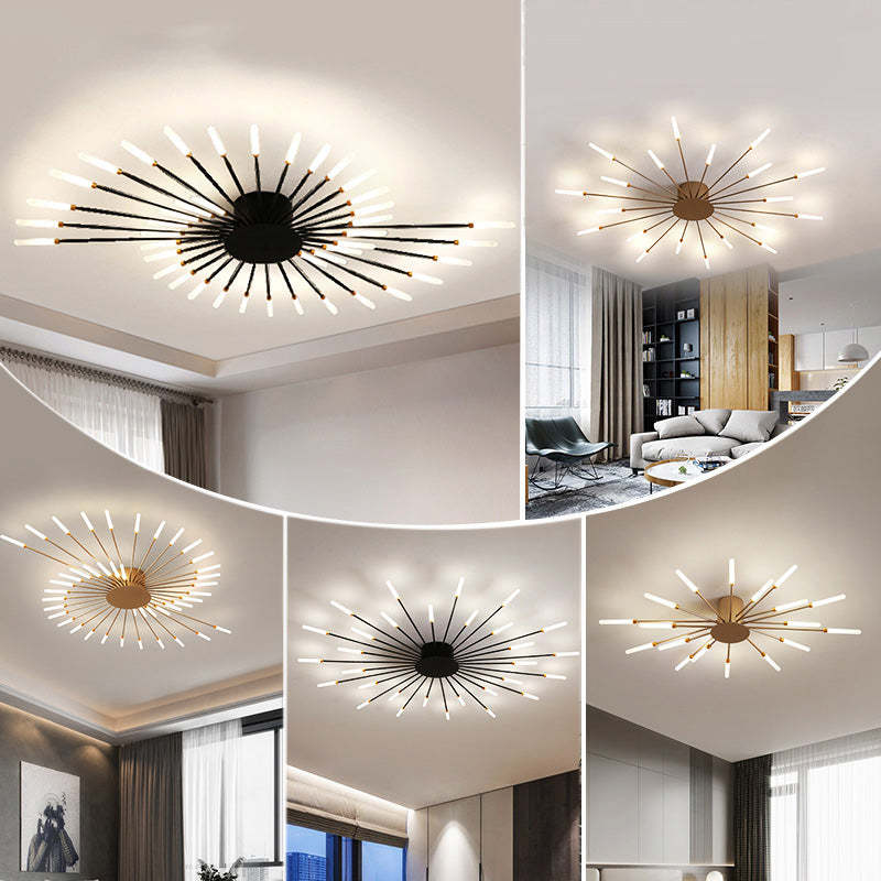 Modern Sputnik LED Ceiling Light Fixture Metal Starburst Chandelier Black Gold — Image 7
