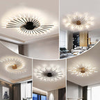 Modern Sputnik LED Ceiling Light Fixture Metal Starburst Chandelier Black Gold — Image 7