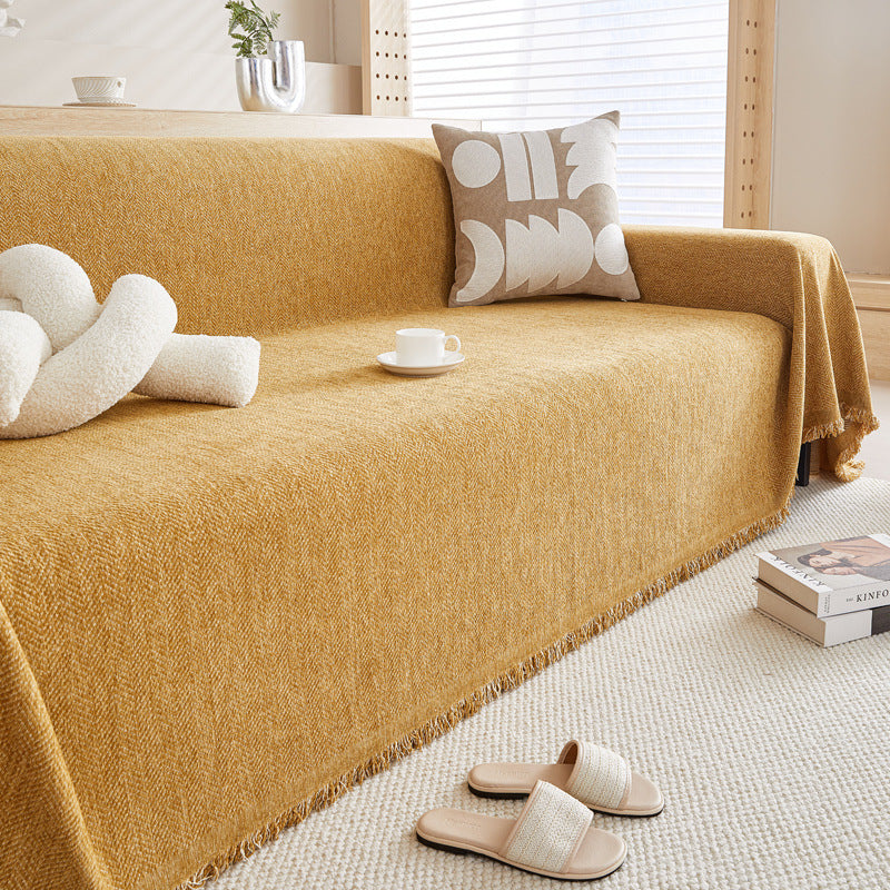 Luxury Sofa Cover Cotton Blend Herringbone Pattern Green Washable Protector — Image 13