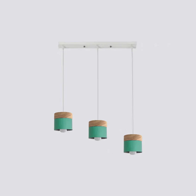 Scandinavian Pendant Light Wood Metal Cylinder Ceiling Fixture Multi-Color — Image 11