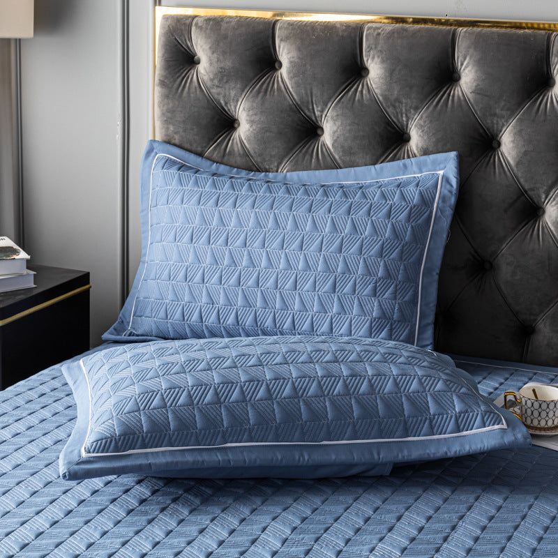 Elegant Quilted Bedspread Set Blue Cotton King Size Soft Hypoallergenic — Image 3