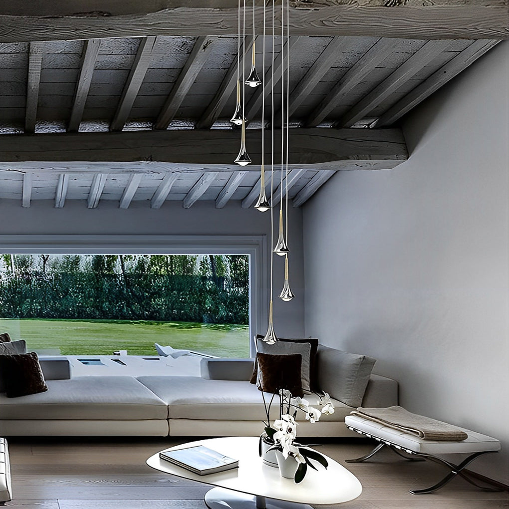 Modern Pendant Light Fixture Chrome Finish Adjustable Height LED Dining Room — Image 3